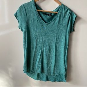 Tahari Aqua Linen Short Sleeve V-neck Top